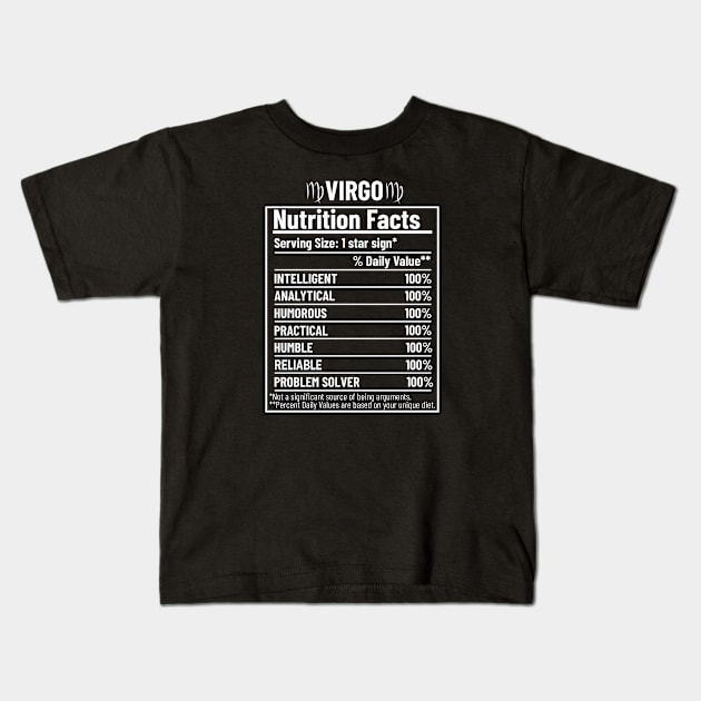 Virgo Nutrition Facts Label Kids T-Shirt by HobbyAndArt